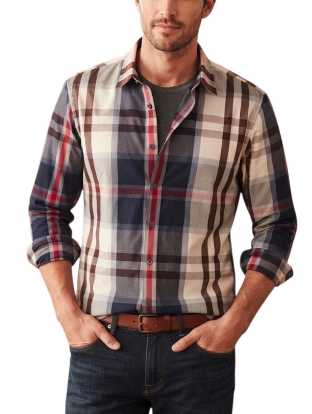 Vince Men's Long Sleeve Button-Down Plaid Shirt Size Medium